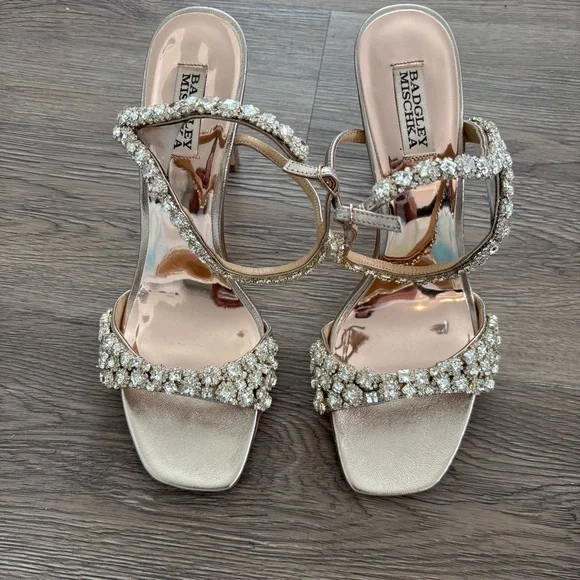 Badgley Mischka champagne Galia Crystal Ankle Strap Evening Shoe-10